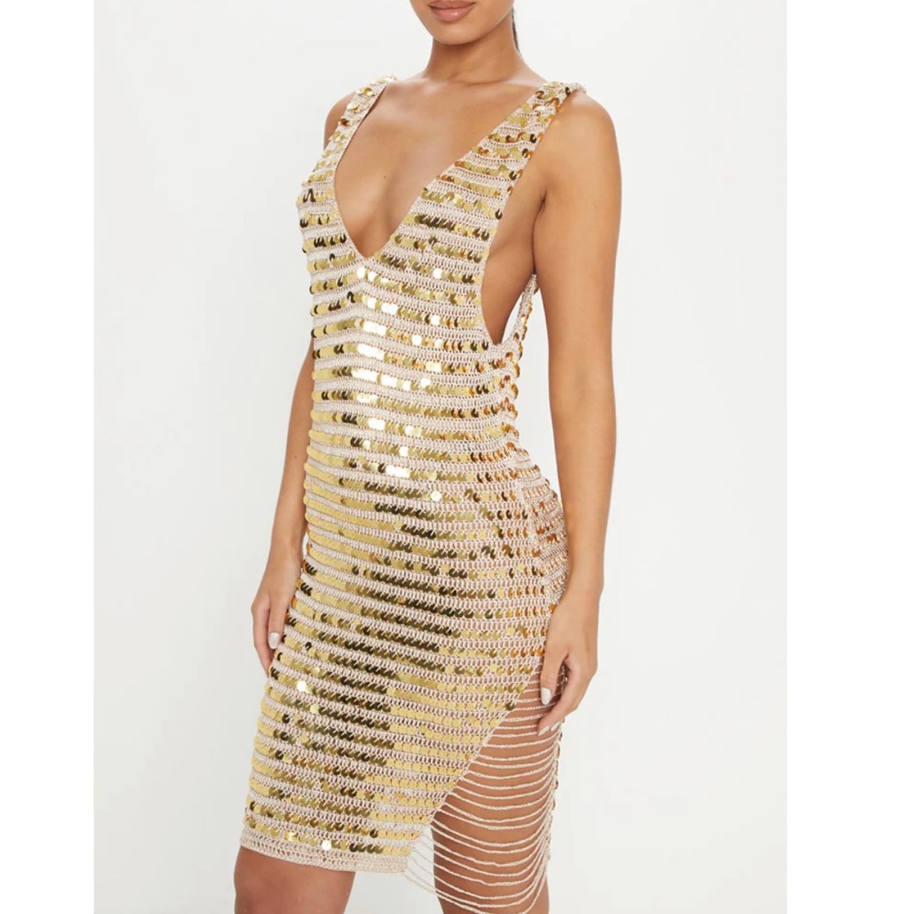 Gold sequin knit party dress